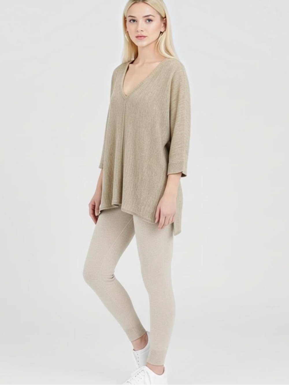 Eileen Fisher Linen V-neck Blouse Tunic in Sand Size Small